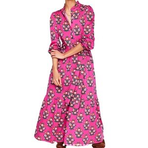Boden Fuchsia Floral Long Sleeve Dress